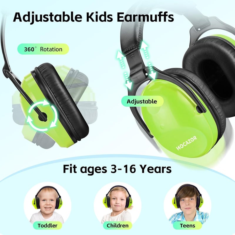 Hocazor 2 Pack HZ015 Kids Ear Protection Safety Earmuffs Durable Noise Cancelling Headphones, green+green - Image 2